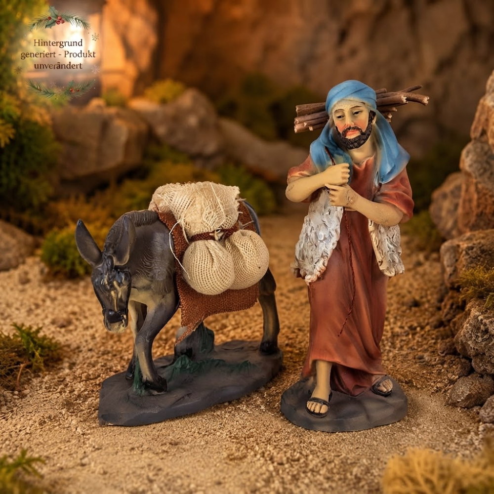 Krippenfigur Esel mit Hirte K936-1 – Detaillierte Zusatzfiguren für eine lebendige Weihnachtskrippe